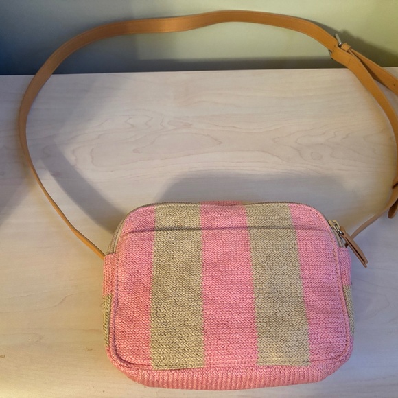 New Vera Bradley Pink & Straw Stripe & Flower Design Crossbody Bag - Picture 2 of 6